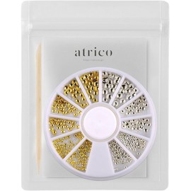 atrico Round Studs (with Slide Case and Stick) Nail Parts (Gold & Silver, 0.04 inch (1.0 mm), 0.05 inch (1.2 mm), 0.06 inch (1.5 mm)