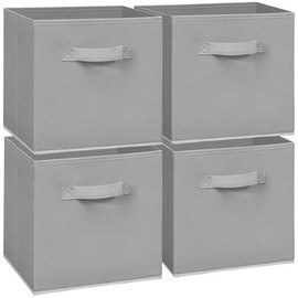 STORAGEIDEAS 11x11 Storage Bins, Set of 4 Storage Cubes, Collapsible Cube Storage Box, Fabric Closet Organizers with Handles for Home, Office, Closet Shelf Cabinet, Bookcase, Grey