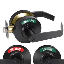 Commercial Privacy Indicator Door Lever Lock - Modern Matte Black Heavy Duty Bathroom Handle with 90mm Rose to Cover Old Holes - In-Use/Vacant Display, Emergency Release, for Office, Cafe, Restroom