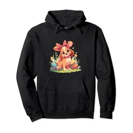 Colorful Easter Eggs Hunt 2024 Dog With Bunny Ears for Kids Pullover Hoodie