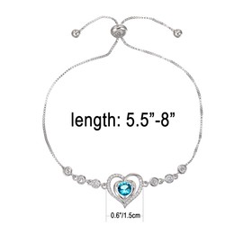 yipima 925 Sterling Silver Heart Bracelet for Women Zircon Inlay Love Heart Charm Chain Bracelet Bangle with Adjustable Length (silver-blue)