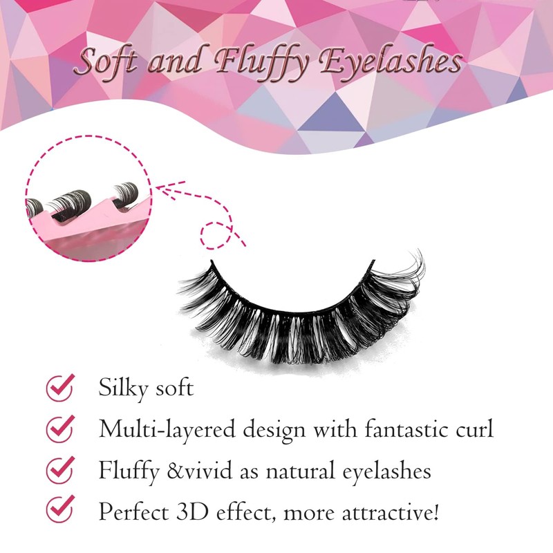 10 Pairs of 3D False Eyelashes, Reusable False Eyelashes, D