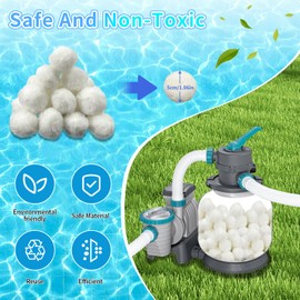 Hewlaud 3.1lbs Pool Filter Balls for Sand Filter, Reusable Pool Filter Balls, Eco-Friendly Fibre Media Balls for Above Ground Sand Pool Pump, with Wash Bag (White)