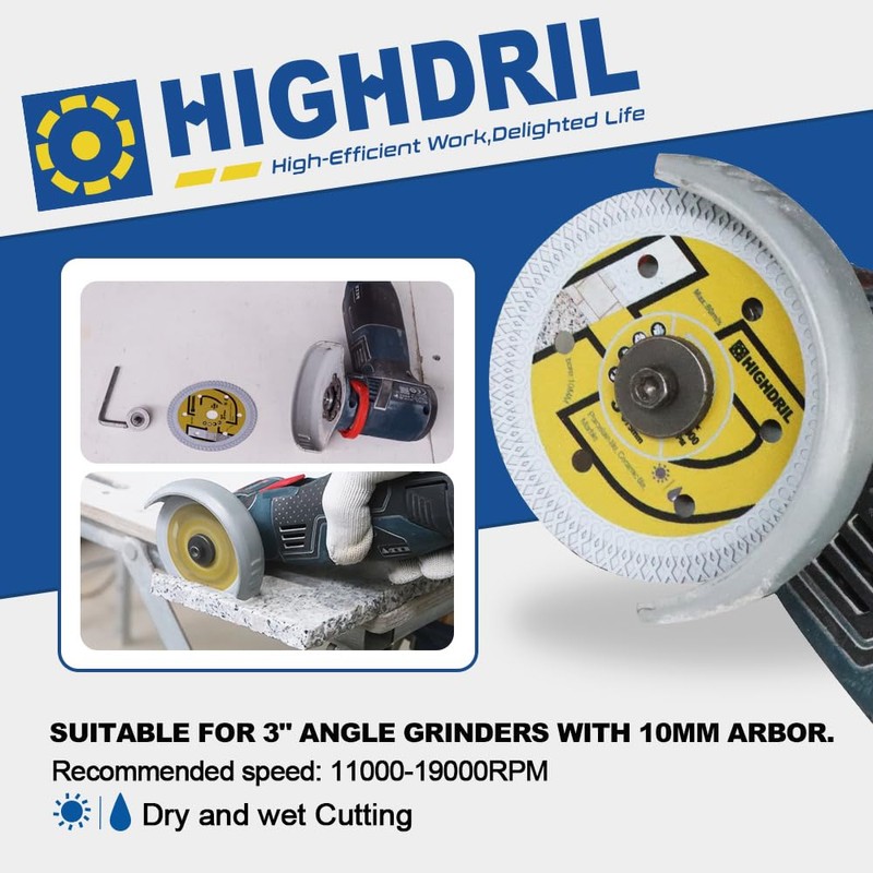 HIGHDRIL Diamond Tile Blade 3" 75mm x Arbor 3/8" 10mm
