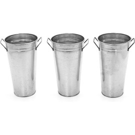 Hosley Set of 3 Galvanized French Bucket Vase with Handles 5" Dia x 9" H Ideal for Farmhouse Dried Floral Arrangements at Home for Weddings Gifts Spa and Aromatherapy Settings O5