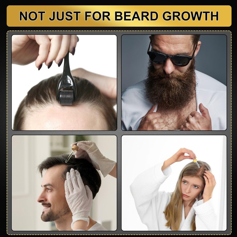 VEQENIFY Bartwuchsmittel männer, Beard Growth Kit mit DermaRoller, Bartwuchs Kit,
