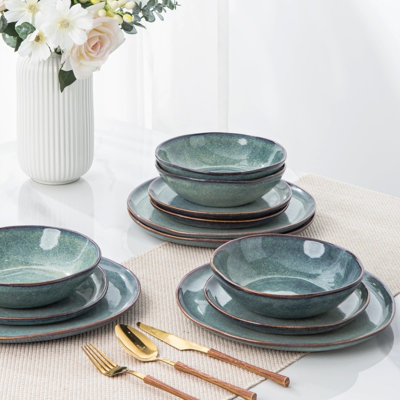 AmorArc Ceramic Dinnerware Sets,Handmade Reactive Glaze Plates and Bowls Sets,Highly