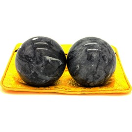 5,1 cm Baoding Bolas de mármol negro bola de piedra chino Salud Ejercicio Masaje bolas Chino Salud El estrés aliviar mano Baoding Bolas BS002
