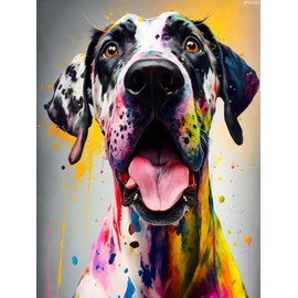 IPISSOI Diamond Painting Kits for Adult, DIY 5D Dog Diamond Art Kits, Colorful Animals Full Drill Round Crystal Great Dane with Tongue Out Diamond Dots Art Crafts for Home Wall Decor 12x16 inch