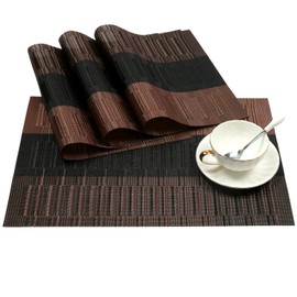 SHACOS Placemats Set of 4 Woven Vinyl Placemat for Dining Table Heat Resistant Wipe Clean (4, Ombre Coffee Black)