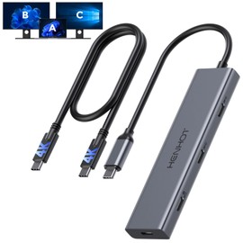 USB C Video Output Hub, Dual Monitor Docking Station Supports USB-C PD Monitor, Thunderbolt Splitter for Portable Screen, Video Output 4K@30-60Hz, 4 Port Gen2 10Gbps, PD 100W, with Type C Video Cable