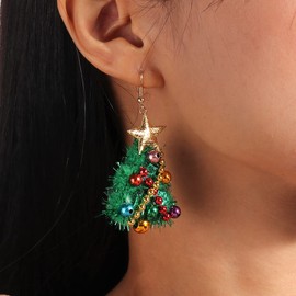 Christmas Tree Earrings for Women Colorful Xmas Elk Drop Earrings Handmade Red Green Festive Holiday Earring