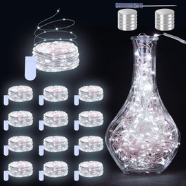 Paquete de 12 luces de hadas que funcionan con pilas, 2.1 m, 20 LED, cable plateado impermeable, luces de luciérnaga para decoración DIY, centros de mesa de boda, manualidades, frascos de