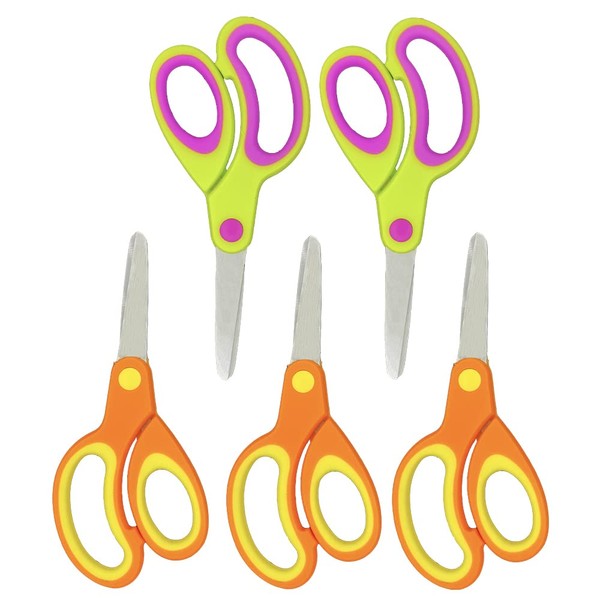 Left-Handed Kids Scissors by Kalatic (Pack of 5, Rounded-tip, 13.2