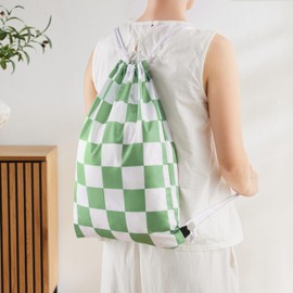 Ohocut Green Checkered Drawstring Backpack 2 Pack Cute Vintage Checkerboard Drawstring Bags Bulk Gym Sackpack Waterproof