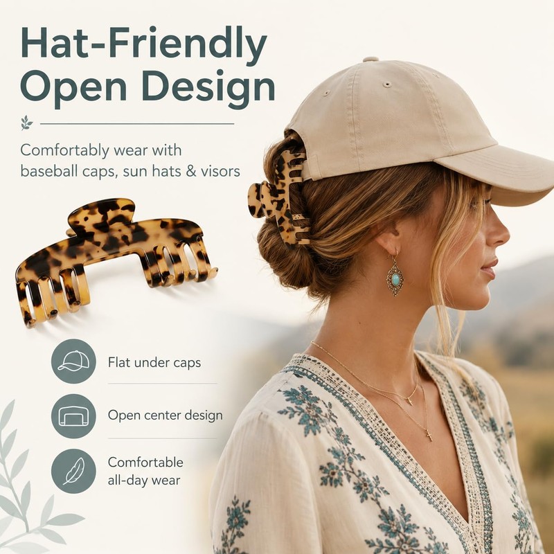 2 Pack Large Hat Hair Clips for Women, Acetate Claw