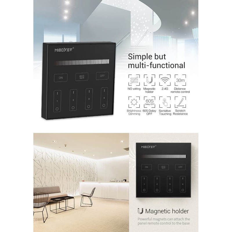 LIGHTEU®, Miboxer 4 Zone Remote Brightness Dimmable 2.4Ghz RF Remote