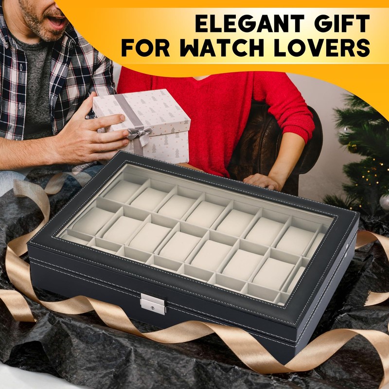 weyleity 24 Slots Watch Box with Glass Lid | PU