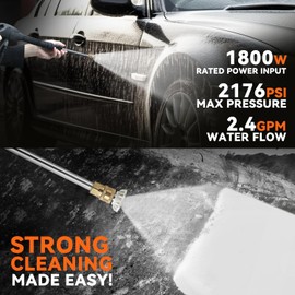 Auto Dynasty 2176 PSI/ 2.4 GPM (MAX) IP65 1800W Electric High Pressure Washer Car Clean Wash Machine with Adjustable Spray Nozzle Soap Bottle, Universal for Cleaning Fences, Patio, Driveways (Orange)