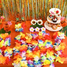 siawadeky Hawaiian Garland, Set of 5, Stylish, Hawaiian Garland, Colorful Hawaiian Lei, Summer, Tropical Garland, Luau, Artificial Flower, DIY Available, Costume Accessories, Photo Tool, Beach Party