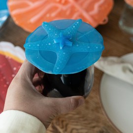 Charles Viancin - Coastal Silicone Lid for Food Storage - Costal Drink Covers - Set of 4 - One of Each - Creates an Airtight Seal on Any Smooth Rim Surface