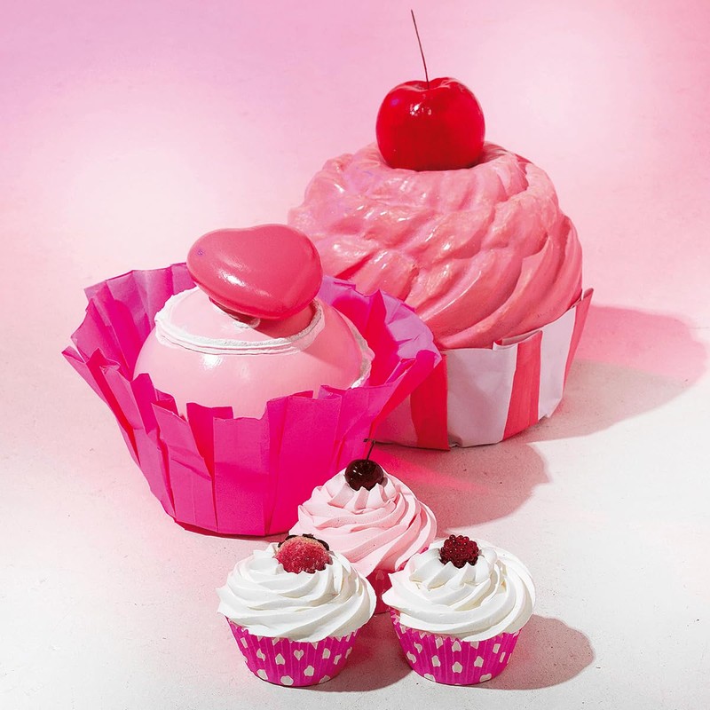 Decorative Cupcake with Cherry 20 cm Diameter Pink Food Fake
