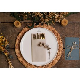 Beige Dinner Napkins Cloth Like with Built-in Flatware Pocket, Linen-Feel Absorbent Disposable Paper Hand Napkins for Kitchen, Bathroom, Parties, Weddings, Dinners or Events, 16x16 inches, Pack of 50