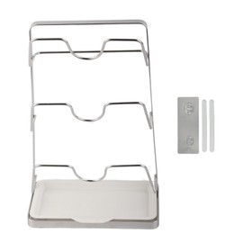 Wall Mounted Pot Lid Rack 304 Stainless Steel Punch Free Multifunction Door Mounted Pot Lid Organizer Rack Holder for Kitchen 3 Tier