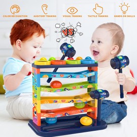 Toddlers Toys for 1 2 3 Years Old Kids, Pound A Ball Toys Included 1 Hammer & 12 Balls, Montessori Toys for 12-18 Months Baby, Interactive Game for Boys and Girls, Early Learning Educational