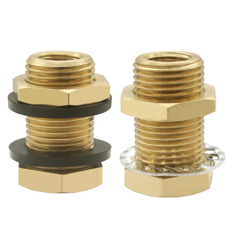 Hooshing 2PCS Brass Bulkhead Fittings 3/8” NPT Female Coupling and