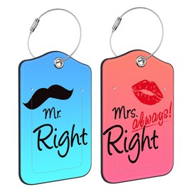 2 Pack Luggage Tags for suitcases Mr and Mrs Leather Luggage Tag, Identifiers with Privacy Name ID Label and Metal Loop for Men Women Travel Bag Suitcase
