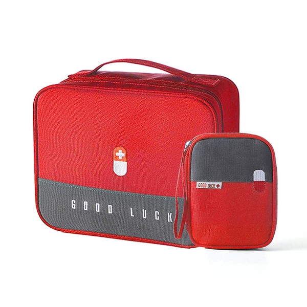 papasgix Medicine Bag, Medicine Box, Large Capacity Storage Boxes, Home Portable Storage Box, Waterproof Toiletry Bag, Wash Bag, Travel Toilet Bag (Red, Large + Small)