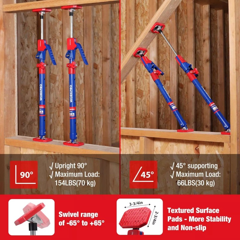 WORKPRO Cabinet Jack Support Pole 23-3/5" to 45-3/10" Steel Telescopic