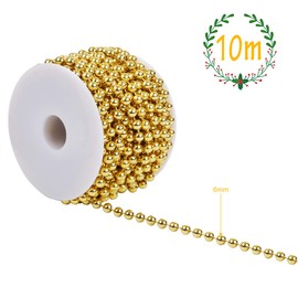Naler 10m Christmas Ornaments Beads Chain, Christmas Tree Beads Strands for Christmas Decoration and DIY Craft Jewelry Making, Bridal Bouquet, Party Decor, Table Decoration, Gold