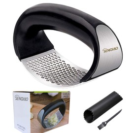 SENQIAO Garlic Press Rocker Stainless Steel Ginger Crusher Squeezer Slicer Mincer Chopper Kitchen Gadget with Ergonomic Handle (2019)