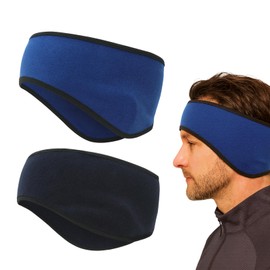 Fleece Ear Warmers Headband Set of 2 - Windproof, Double Layer Winter Headband for Sports and Leisure, Ideal for Running, Jogging, Hiking, Yoga, Skiing and Cycling, Unisex (Black & Smar