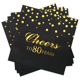 Pandecor 50 Pieces 3 Layers 80th Birthday Party Napkins,6.5 x 6.5 Inches 6.5 x 6.5 Inches Disposable Paper Napkins,Gold Confetti Foil 80 Years Old Birthday Party Decorations