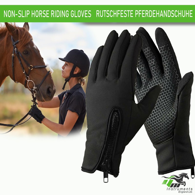 YNR Equestrian Winter Thermal Horse Riding Gloves Synthetic Leather Black