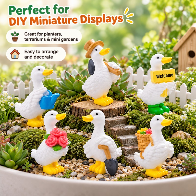 Mini Resin Duck Figurines for Home Decor – Cute 6-Piece