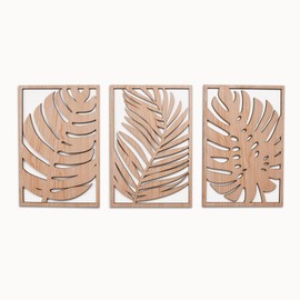 Leaves Wood Wall Art Panels Set of 3 Tropical Monstera Leaf Wall Decor, Boho, Modern Farmhouse