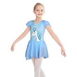 Dance Gymnastics Skirted Leotards Ballet Tutu Dance Dress Blue Unicorn Gymnastic Skirt (Toddler Girls/Big Girls) (Light Blue, 130 (6-7 years old))