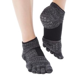Knitido + Umi ABS Toe Socks for Pilates and Yoga with Arch Support, Black (09)