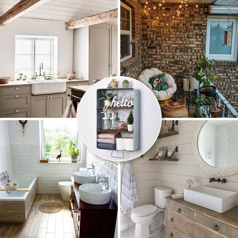 WOODEXPE 22" L Galvanized Wash Tub with Shelves Rustic Bathroom