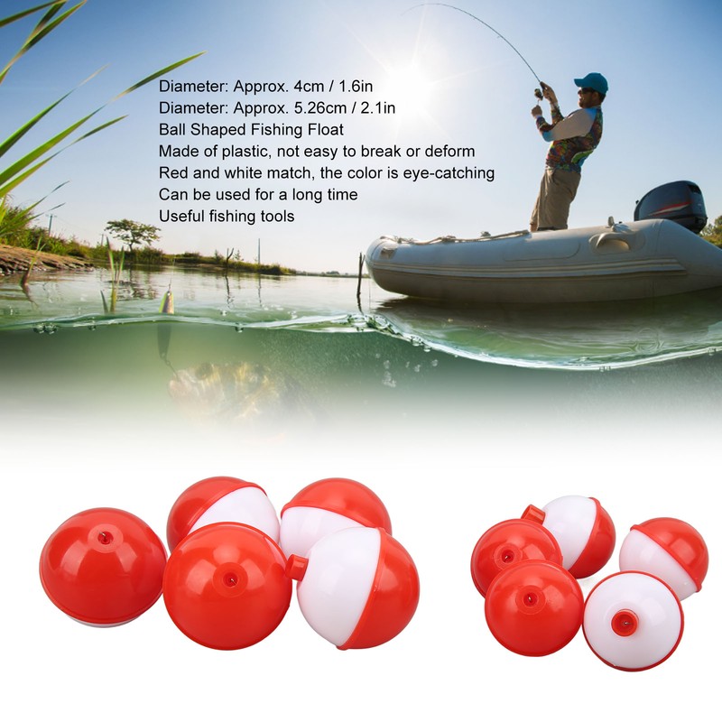 50PCS Ball Shaped Fishing Float Plastic White Red 2 Specifications