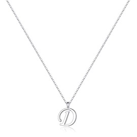 Yoosteel Tiny Sterling Silver Initial Necklaces for Women, White Gold Plated Sterling Silver Alphabet Initial D Necklace for Women Dainty Silver Letter Initial Necklace