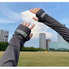 Cooling Loose-Fit UV Protection Arm Sleeves with Hand Cover Protect Back-of-Hand Cooling Arm Sleeve (Dark Gray) 6ea