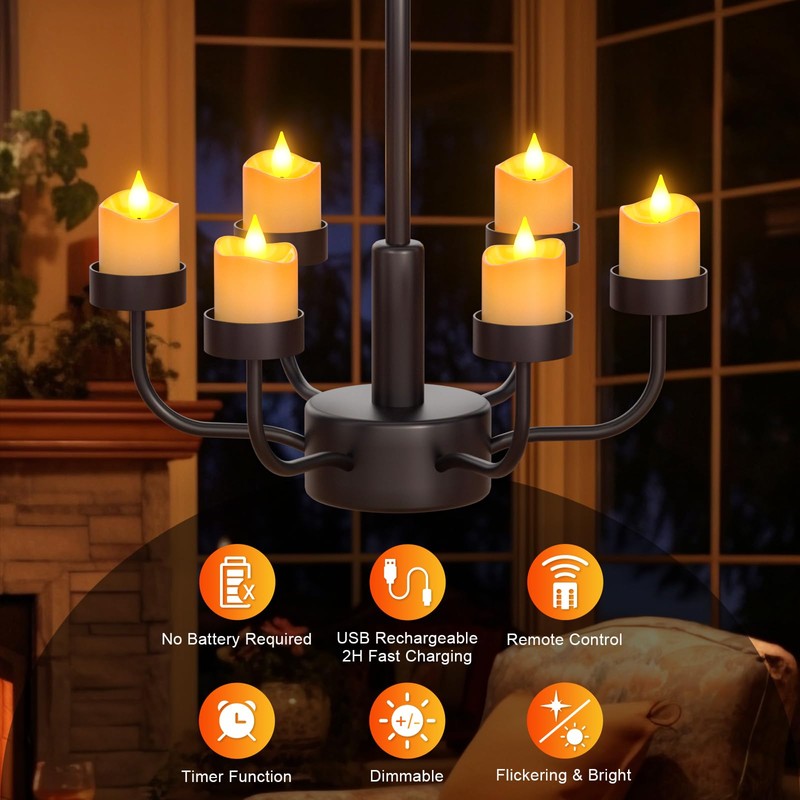 SoulBay Flameless Candles with Remote Timer & Charging Base, 12pcs