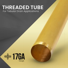 Highcraft 1-1/4” x 6” Threaded Tube 17-Gauge Brass Tube for Bathroom Sink, Kitchen Sink, Utility Sink Tubular Drain Applications