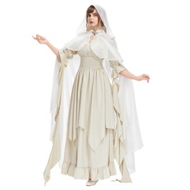 miccostumes Women's Medieval Elf Cape - Flowy Chiffon Cloak with Hood for Renaissance Faire, Cosplay, Costume (white, L/XL)