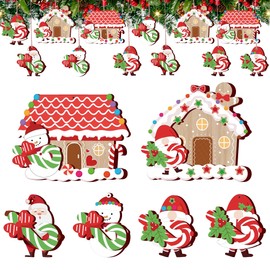 Alupssuc 12Pcs Wooden Christmas Tree Ornaments, Santa Claus and Gnome Finished Set Holiday Wood Tags, Layered Scenes Wood Ornaments for Winter Holiday Decor Window Door Accessories